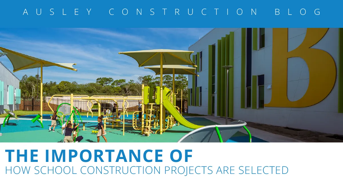 School construction project featuring a modern K-12 campus and outdoor playground
